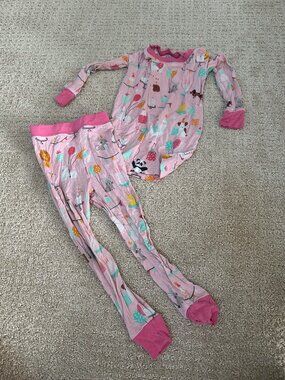 Little Sleepies Pink Party Animals Two-Piece Pajama Set 18-24 Months Bamboo